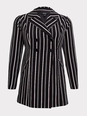 torrid Black and White Pinstripe Double-Breasted Blazer Coat